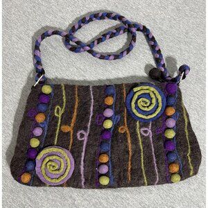 Wool‎ Felt Shoulder Bag Womens Rising Tide Multicolor Spiral Boho Purse Nepal